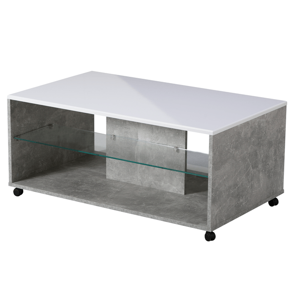 Konferenční stolek BARNABY beton/bílá vysoký lesk