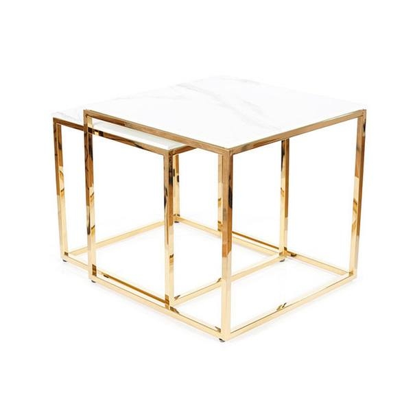 Přístavný stolek GLURAO bílý mramor/zlatá